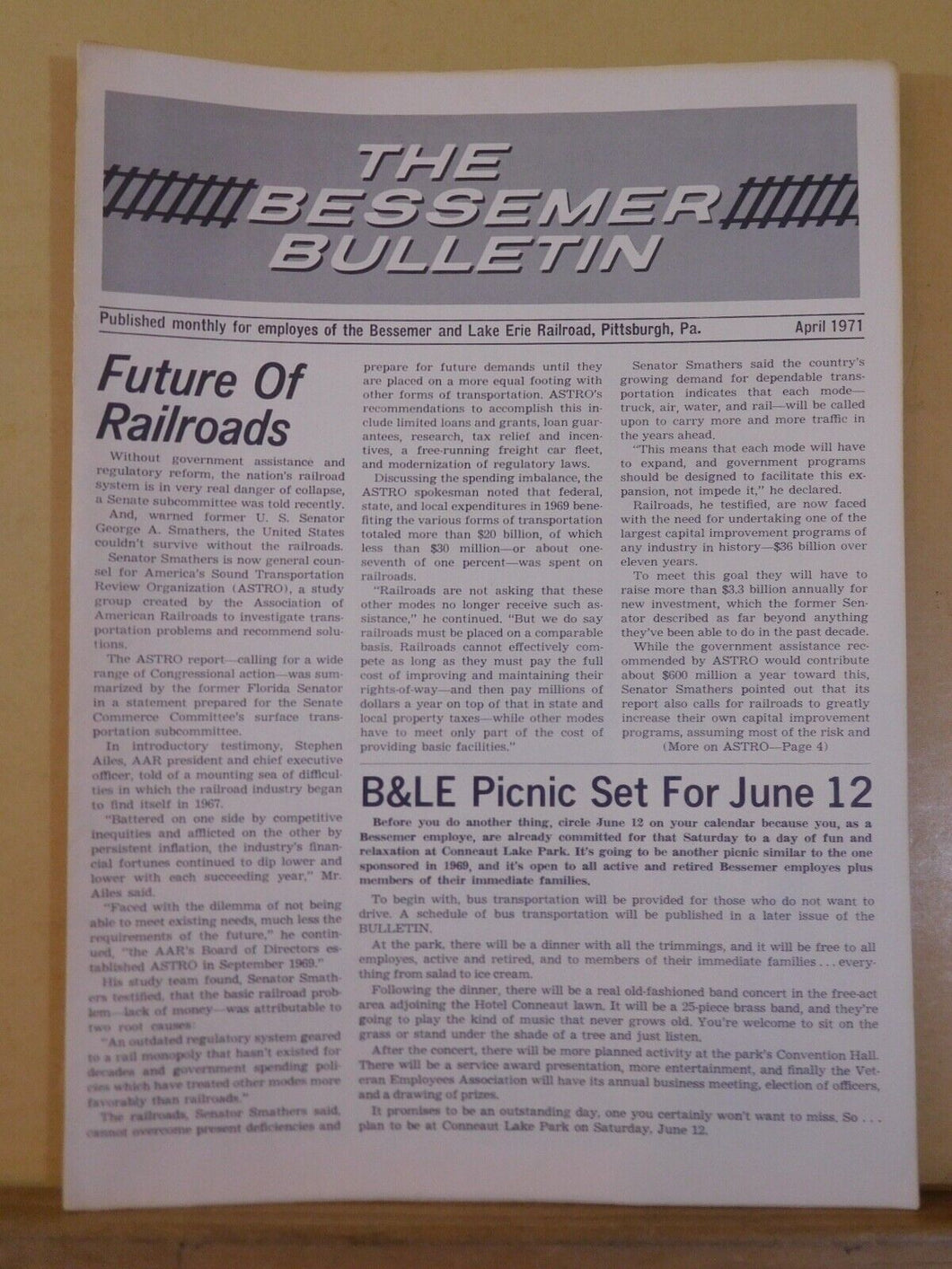 Bessemer Bulletin 1971 April Bessemer and Lake Erie Railroad Employee Bulletin