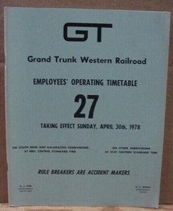 Grand Trunk Western Employee Timetable #27 1978 GTW GT