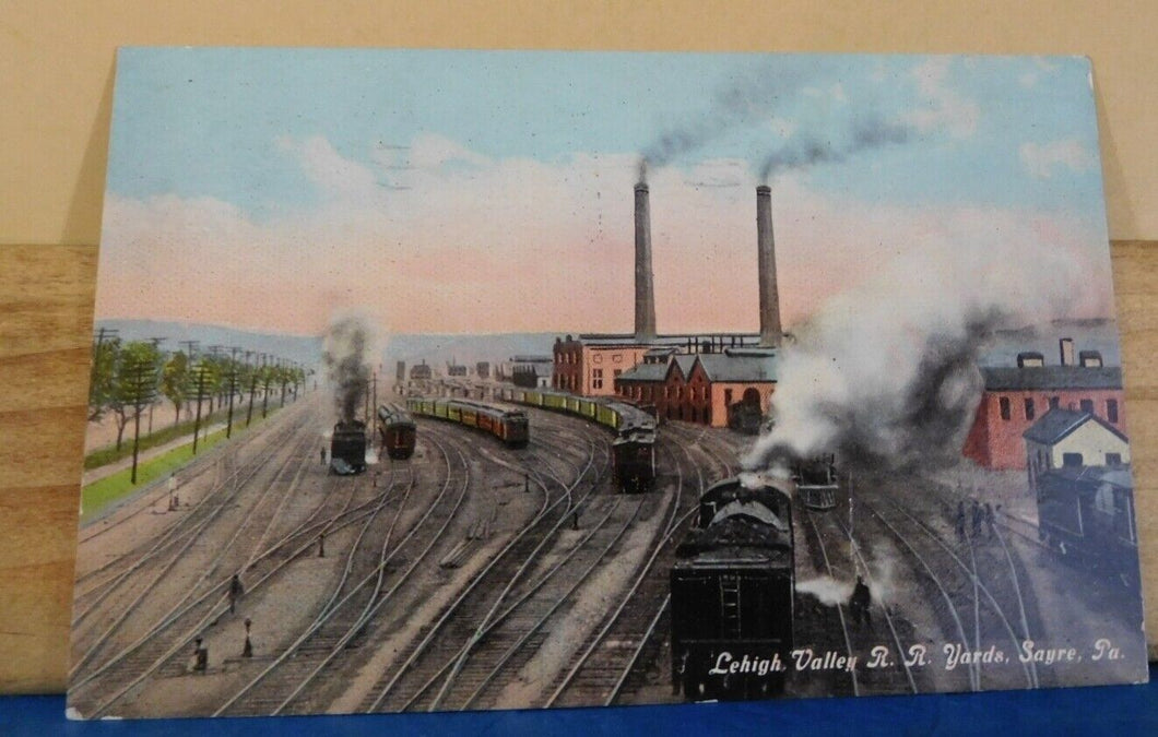 Postcard Lehigh Valley RR yards Sayre PA Postmarked 1912 To Noah McCloskey