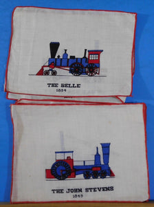 Historic Engines of Yesterday on Cocktail Napkins Set of Eight Railroad Engines