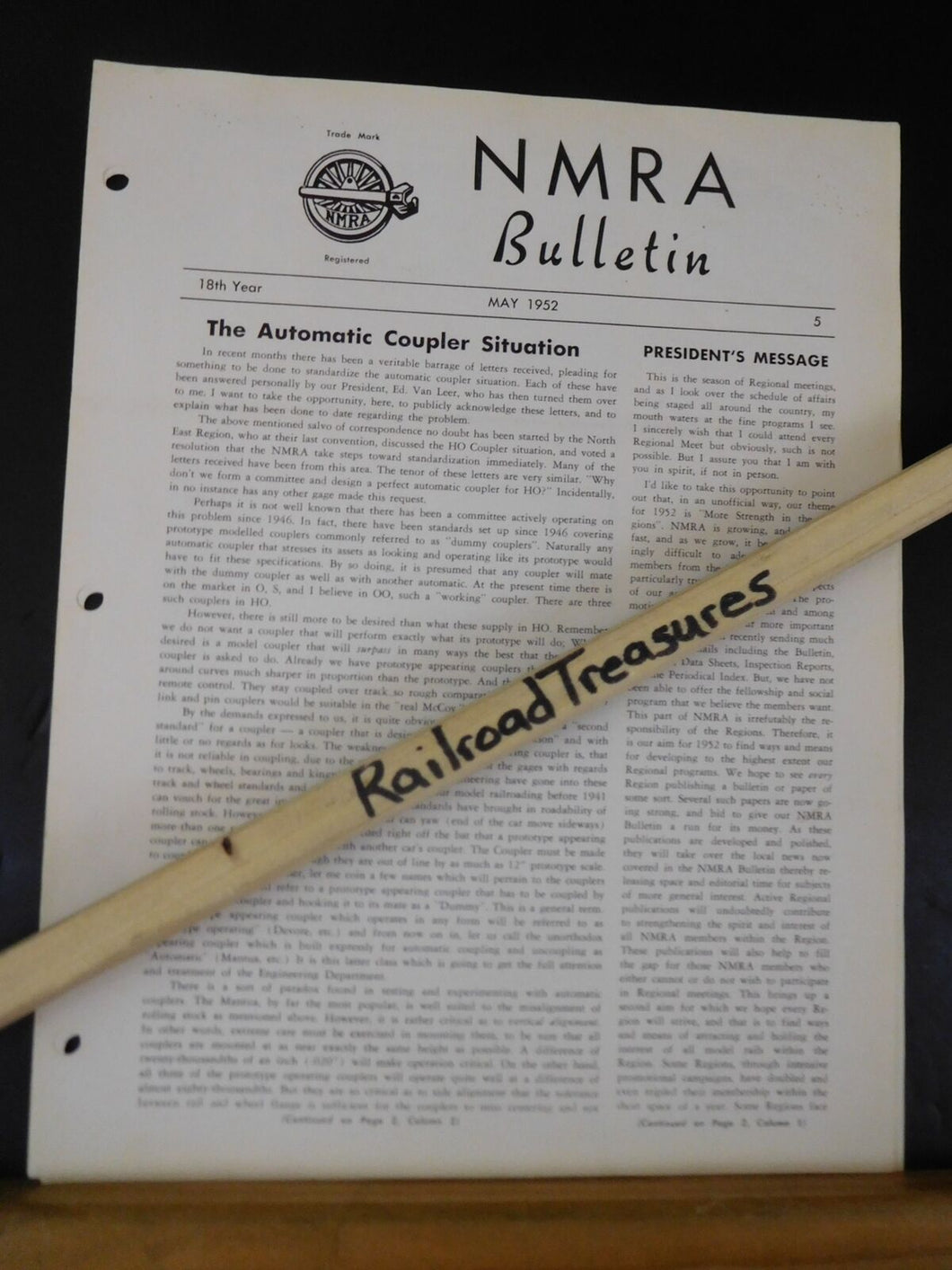 NMRA Bulletin 1952 May #5 of 18th Year Automatic Coupler Situation