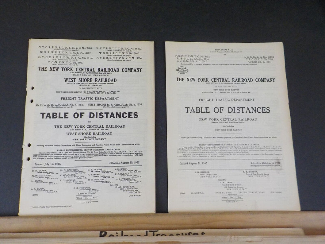 New York Central West Shore RR Table of distances  1935-1948
