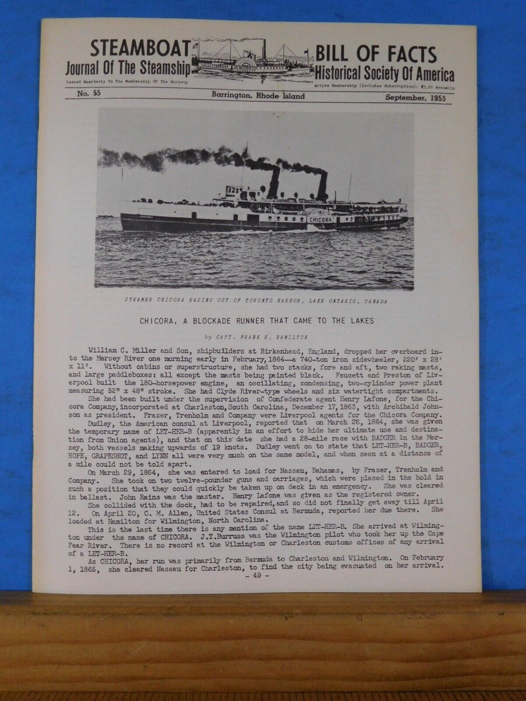 Steamboat Bill #55 September 1955 Journal of the Steamship Historical Society