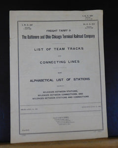 Baltimore and Ohio Chicago Terminal RR Co Freight Tariff 9 Team Tracks Stn list