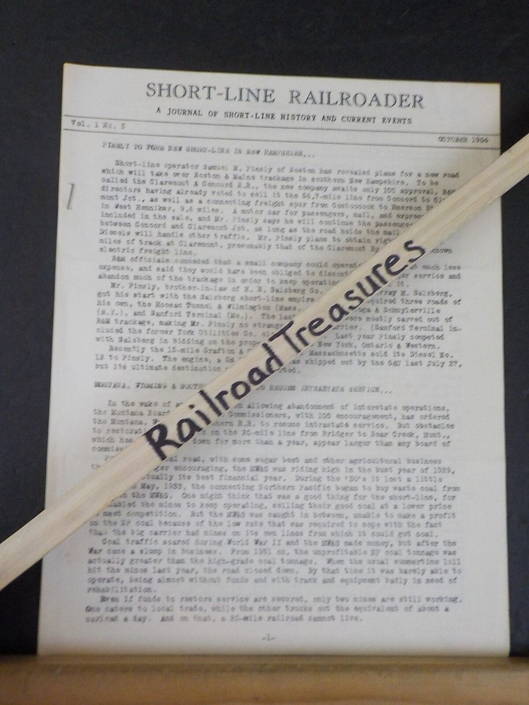 Short-Line Railroader #5 1954 October Boston & Maine Claremont & Concord