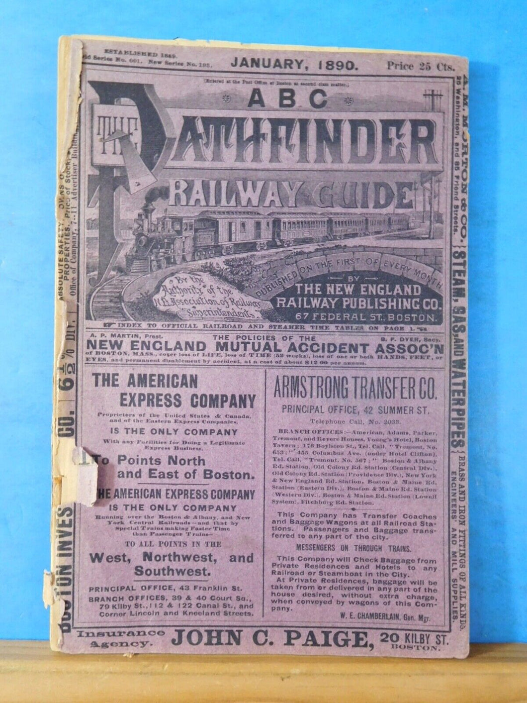 ABC The Pathfinder Railway Guide 1890 January New England Official Guide
