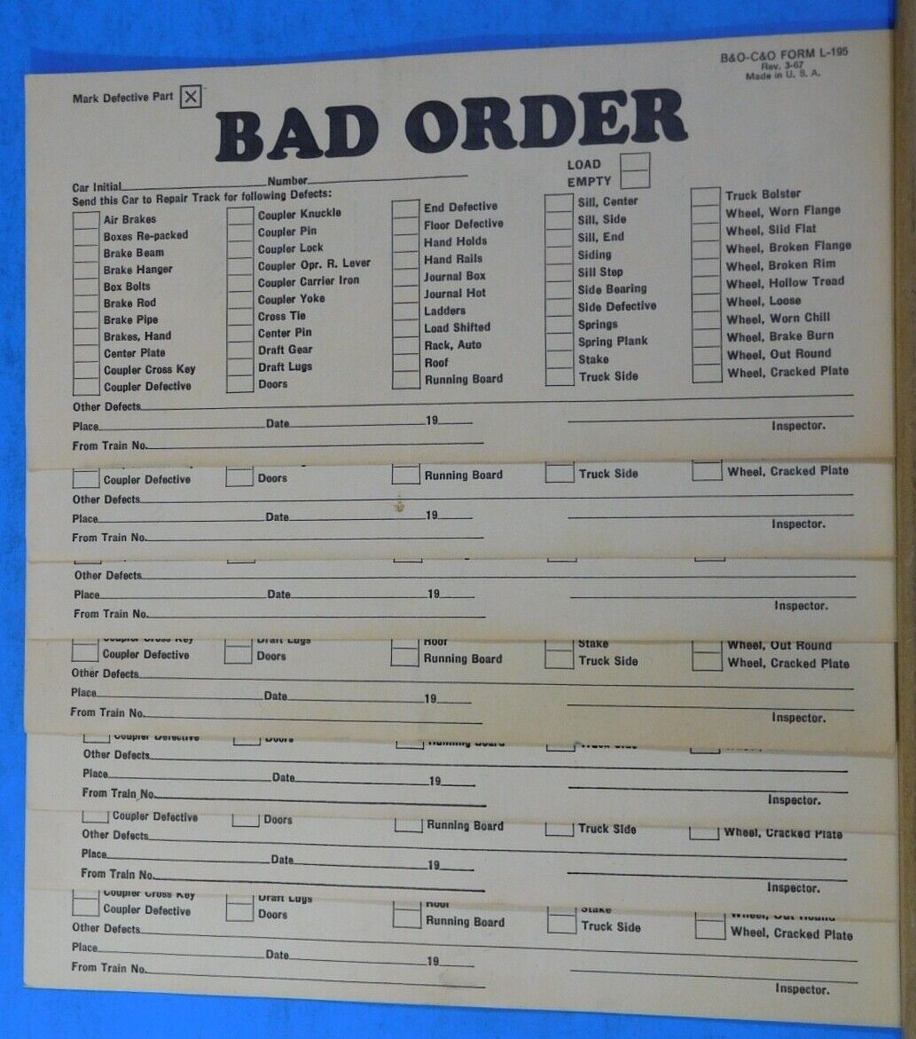 B&O C&O Form L-195 Bad Order B&O Record of Repairs (lot of 7)