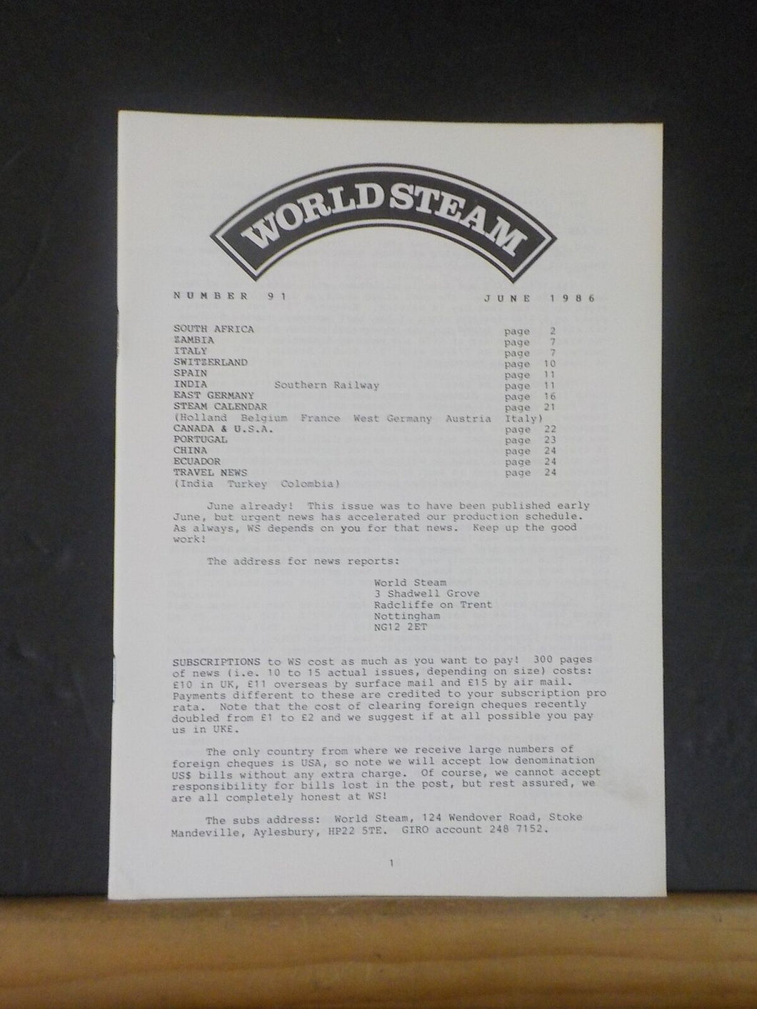 World Steam #91 June 1986 Canada USA Ecuador Switzerland
