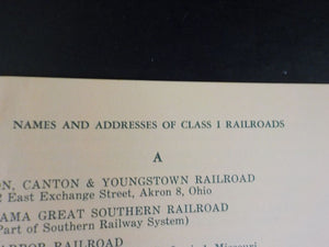 List of Principal Railroads in the United States with Home Address of Each 1954