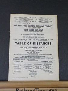 New York Central West Shore RR Table of distances  1935-1948