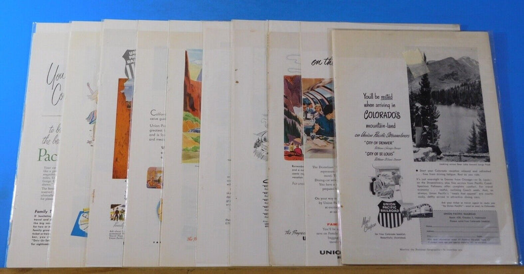 Ads Union Pacific Railroad Lot #38 Advertisements from various magazines (10)