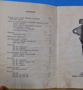 Sloan Caco Brake Cylinder Release Valve Manual #502 1963 April