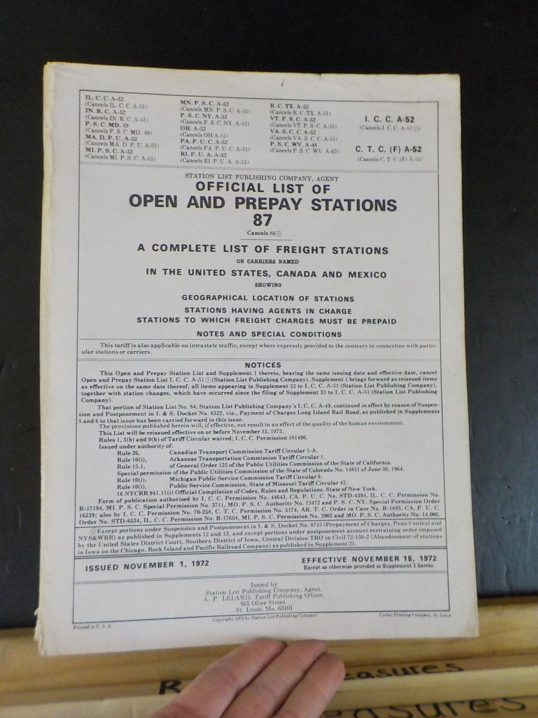 Official List of Open and Prepay stations #87 November 1972