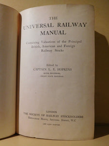 Universal Railway Manual 1911 by Captain L. E. Hopkins Hard Cover